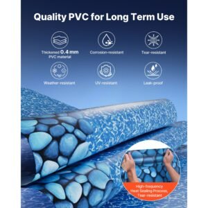 18ft pool liner, round overlap swimming pool liner for 52 in wall height, premium vinyl, easy install with leak proof patches, designed for steel sided above ground,outdoor, boulder swirl