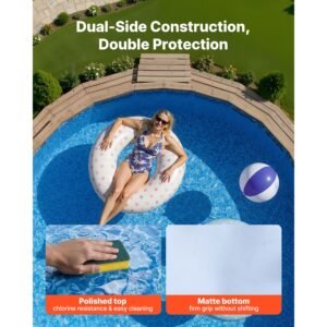 18ft pool liner, round overlap swimming pool liner for 52 in wall height, premium vinyl, easy install with leak proof patches, designed for steel sided above ground,outdoor, boulder swirl