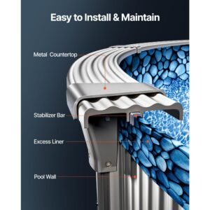 18ft pool liner, round overlap swimming pool liner for 52 in wall height, premium vinyl, easy install with leak proof patches, designed for steel sided above ground,outdoor, boulder swirl
