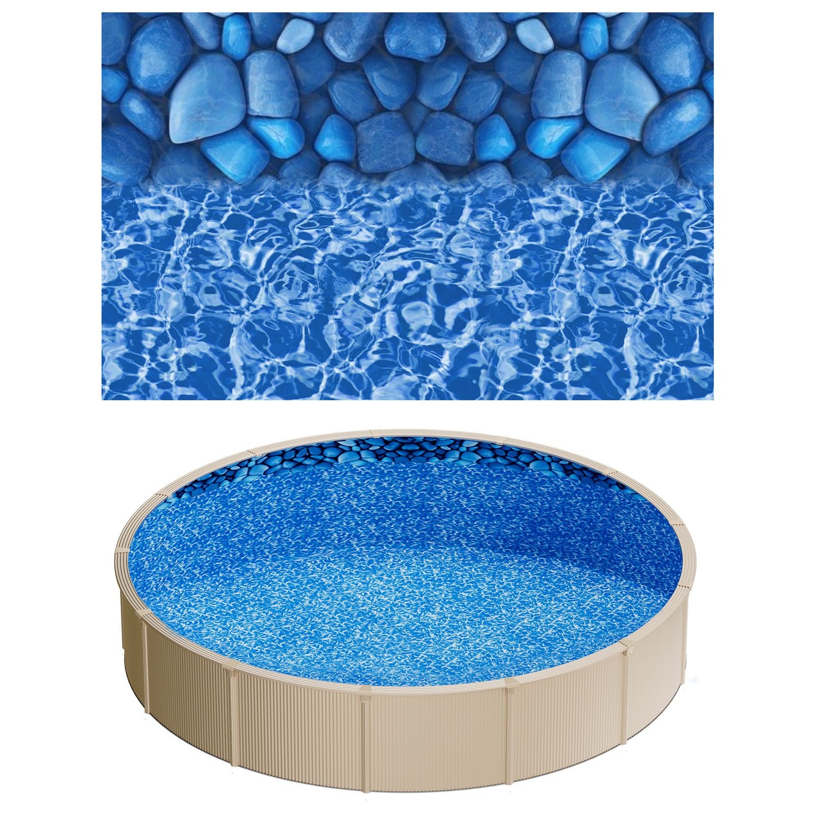 18ft pool liner, round overlap swimming pool liner for 52 in wall height, premium vinyl, easy install with leak proof patches, designed for steel sided above ground,outdoor, boulder swirl