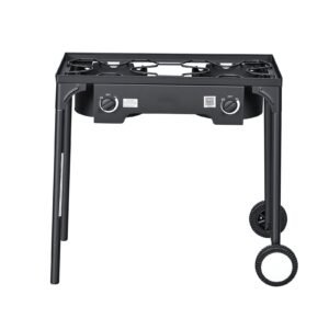 2 Burner Outdoor Propane Gas Stove, 150,000 BTU Propane LPG Gas Camping Stove, Heavy-duty Carbon Steel Outdoor Cooker, with 2 Wheels & 20 PSI Regulator & Hose, for BBQ Camp Home Patio Backyard
