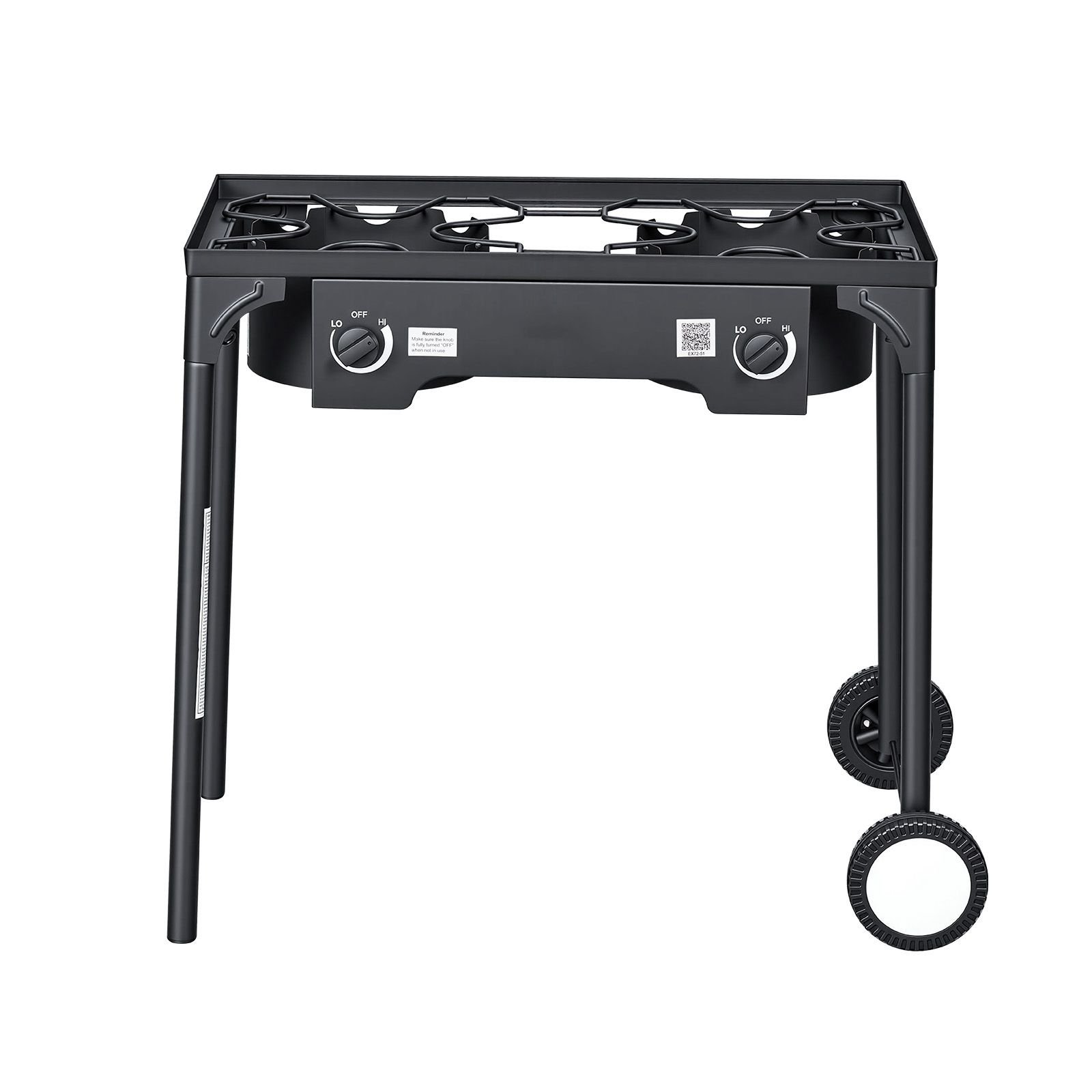 2 burner outdoor propane gas stove, 150,000 btu propane lpg gas camping stove, heavy duty carbon steel outdoor cooker, with 2 wheels & 20 psi regulator & hose, for bbq camp home patio backyard