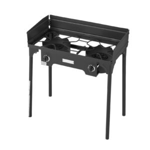 2 Burner Outdoor Propane Gas Stove, 150,000 BTU Propane LPG Gas Camping Stove, Heavy Duty Carbon Steel Outdoor Cooker, with Shield & Tall Stand & PSI Regulator, for BBQ Camp Home Patio Backyard