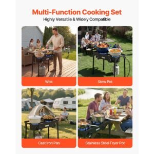 2 burner outdoor propane gas stove, 150,000 btu propane lpg gas camping stove, heavy duty carbon steel outdoor cooker, with shield & tall stand & psi regulator, for bbq camp home patio backyard