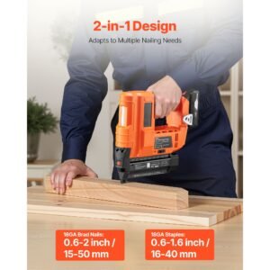 2-in-1 Cordless Brad Nailer, 18 Gauge, 20V Battery Powered Nail Gun and Staple Gun, with 500 pcs Nails, 500 pcs Staples, 2 x 2.0 Ah Li-ion Batteries, Charger, for Home Improvement, Woodworking