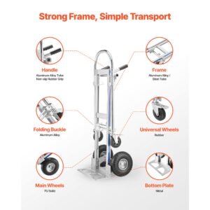 2 in 1 hand truck, 1000 lbs load capacity for 4 wheel mode, convertible hand truck dolly with non slip handle & wheels, portable trolley dolly for moving home, office, warehouse, supermarket