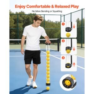 2 in 1 tennis & pickleball hopper, with pickup tube, foldable pickleball basket cart with with wheels, holds 150 tennis balls or 260 pickleballs, portable pickleball caddy holder, for training