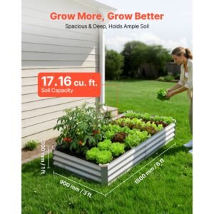 2 pack galvanized raised garden beds, 6 x 3 x 1 ft, rectangular metal planter boxes kit outdoor, bottomless elevated planting box with gloves, alu zinc, for growing flowers vegetables, silver
