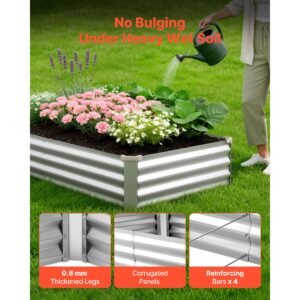 2 pack galvanized raised garden beds, 6 x 3 x 1 ft, rectangular metal planter boxes kit outdoor, bottomless elevated planting box with gloves, alu zinc, for growing flowers vegetables, silver