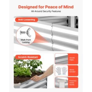2 pack galvanized raised garden beds, 6 x 3 x 1 ft, rectangular metal planter boxes kit outdoor, bottomless elevated planting box with gloves, alu zinc, for growing flowers vegetables, silver