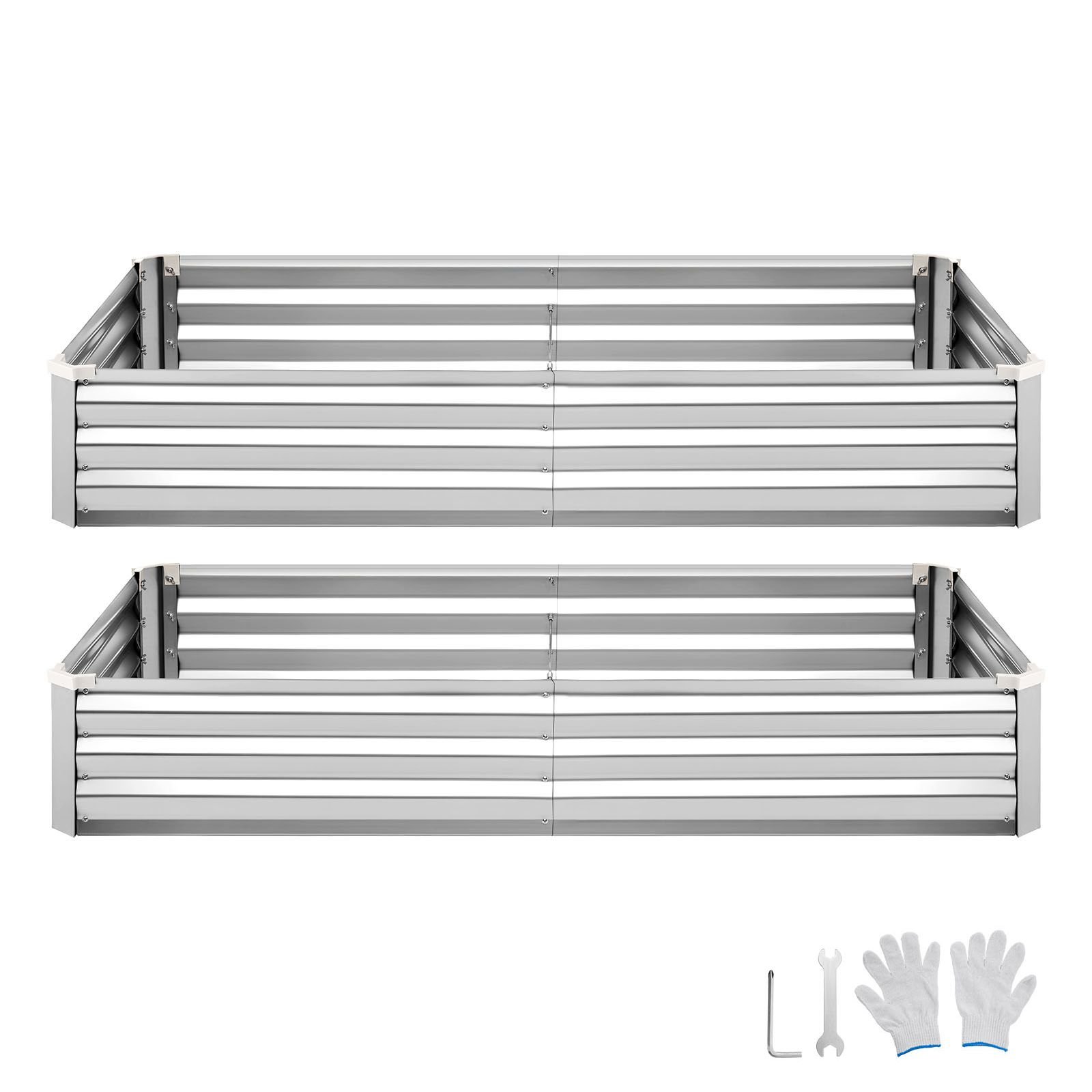 2 pack galvanized raised garden beds, 6 x 3 x 1 ft, rectangular metal planter boxes kit outdoor, bottomless elevated planting box with gloves, alu zinc, for growing flowers vegetables, silver
