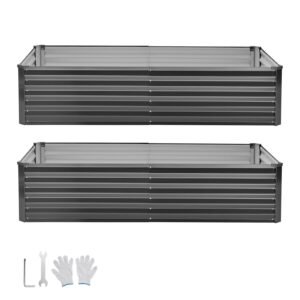2 Pack Galvanized Raised Garden Beds, 6.67 x 3.35 x 1.51 ft, Rectangular Metal Planter Boxes Kit Outdoor, Elevated Planting Box with Gloves, Alu-Zinc, for Growing Flowers Vegetables, Dark Gray