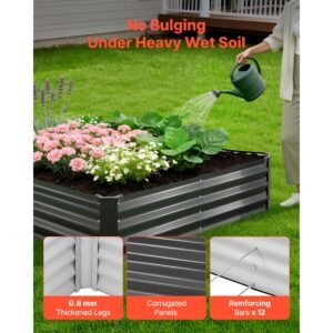 2 pack galvanized raised garden beds, 8 x 4 x 1 ft, rectangular metal planter boxes kit outdoor, bottomless elevated planting box with gloves, alu zinc, for growing flowers vegetables, dark gray
