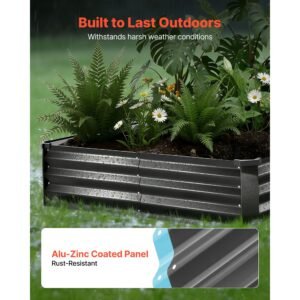 2 pack galvanized raised garden beds, 8 x 4 x 1 ft, rectangular metal planter boxes kit outdoor, bottomless elevated planting box with gloves, alu zinc, for growing flowers vegetables, dark gray
