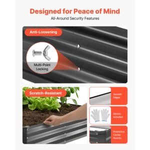 2 pack galvanized raised garden beds, 8 x 4 x 1 ft, rectangular metal planter boxes kit outdoor, bottomless elevated planting box with gloves, alu zinc, for growing flowers vegetables, dark gray