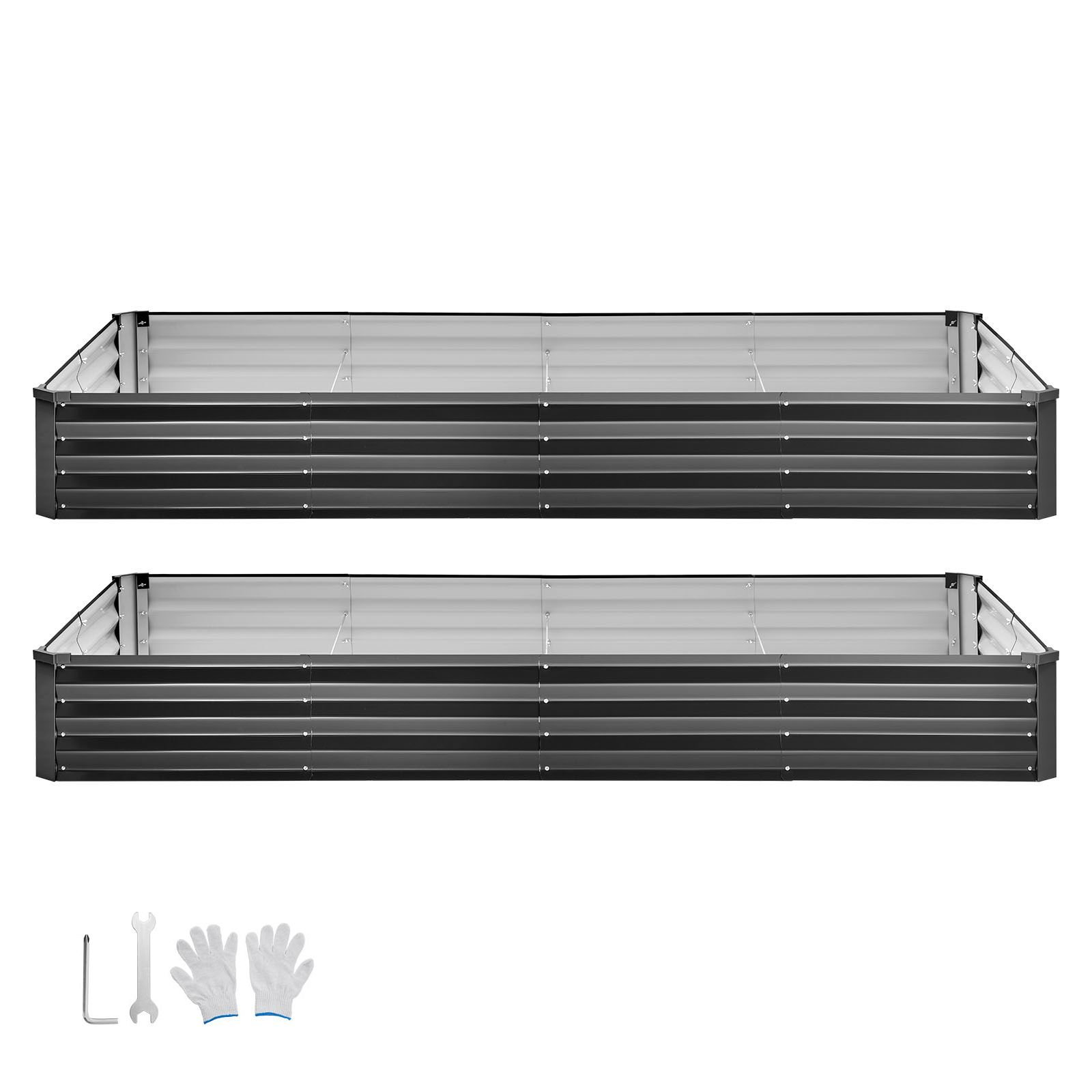 2 pack galvanized raised garden beds, 8 x 4 x 1 ft, rectangular metal planter boxes kit outdoor, bottomless elevated planting box with gloves, alu zinc, for growing flowers vegetables, dark gray