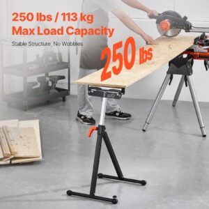 2 pack roller stands, 250 lbs load capacity, 27 43 in adjustable height, folding heavy duty with polished steel roller head & edge guides, for table saw outfeed woodworking extension support