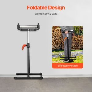 2 pack roller stands, 250 lbs load capacity, 27 43 in adjustable height, folding heavy duty with polished steel roller head & edge guides, for table saw outfeed woodworking extension support
