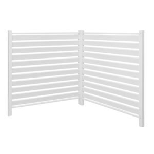 2 Panels Outdoor Privacy Screen, 48 x 48 in Air Conditioner Fence with 19.7 in Ground Stakes, Pool Equipment Enclosure, Louvered Vinyl Privacy Fence, Ideal for Trash Can and A/C Units, White