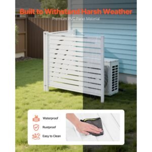 2 panels outdoor privacy screen, 48 x 48 in air conditioner fence with 19.7 in ground stakes, pool equipment enclosure, louvered vinyl privacy fence, ideal for trash can and a/c units, white