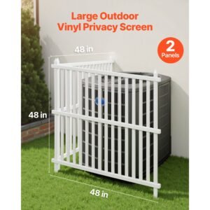 2 panels outdoor privacy screen, 48 x 48 in air conditioner fence with 19.7 in ground stakes, pool equipment enclosure, strip vinyl privacy fence, ideal for trash can and a/c units, white