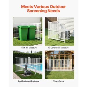 2 panels outdoor privacy screen, 48 x 48 in air conditioner fence with 19.7 in ground stakes, pool equipment enclosure, strip vinyl privacy fence, ideal for trash can and a/c units, white