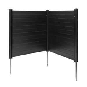 2 Panels Outdoor Privacy Screen, 48 x 48 in Air Conditioner Fence with 27.6 in Ground Stakes, Pool Equipment Enclosure, Horizontal Vinyl Privacy Fence, Ideal for Trash Can and A/C Units, Black