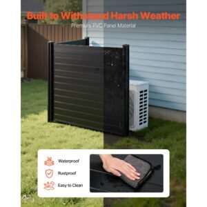 2 panels outdoor privacy screen, 48 x 48 in air conditioner fence with 27.6 in ground stakes, pool equipment enclosure, horizontal vinyl privacy fence, ideal for trash can and a/c units, black
