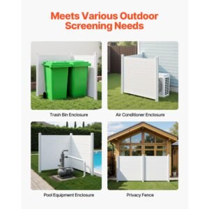 2 panels outdoor privacy screen, 50 x 50 in air conditioner fence with 27.6 in ground stakes, pool equipment enclosure, horizontal vinyl privacy fence, ideal for trash can and a/c units, white