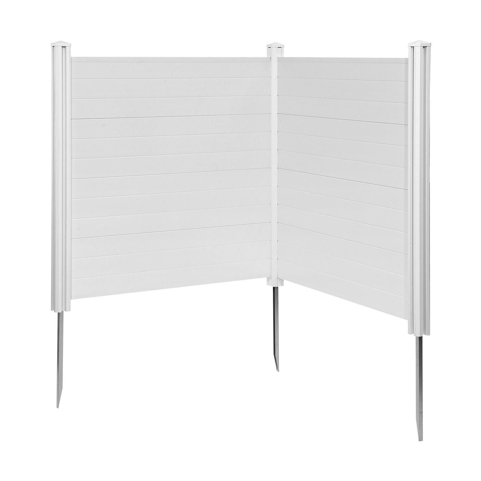 2 panels outdoor privacy screen, 50 x 50 in air conditioner fence with 27.6 in ground stakes, pool equipment enclosure, horizontal vinyl privacy fence, ideal for trash can and a/c units, white