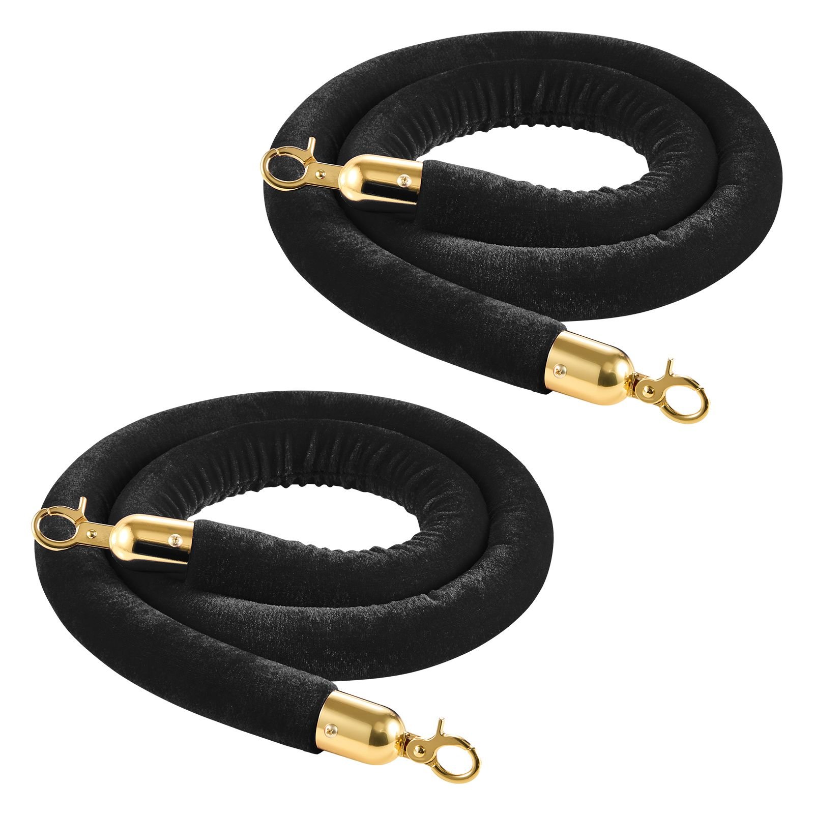 2 pcs black velvet stanchion ropes, 5 ft crowd control stanchion black velvet ropes with gold hooks, post queue barrier carpet rope for carpet events movie theaters grand openings hotels party