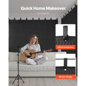 2 pcs sound dampening blankets, soundproof curtains with 96 x 80 in, soundproof blanket with grommets, studio grommeted blanket, for window, door, light blocker, music recording, black
