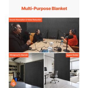 2 pcs sound dampening blankets, soundproof curtains with 96 x 80 in, soundproof blanket with grommets, studio grommeted blanket, for window, door, light blocker, music recording, black