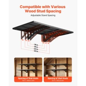 2 tier heavy duty wall garage shelving, 1.64 x 4 ft steel wall mounted shelving unit, 19.68 x 48 inch per shelf floating storage metal rack for garage with 560 lbs total weight capacity, black