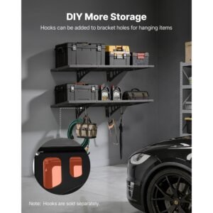 2 tier heavy duty wall garage shelving, 1.64 x 4 ft steel wall mounted shelving unit, 19.68 x 48 inch per shelf floating storage metal rack for garage with 560 lbs total weight capacity, black