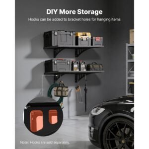 2 tier heavy duty wall garage shelving, 2 x 3 ft steel wall mounted shelving unit, 12 x 72 inch per shelf floating storage metal rack for garage with 560 lbs total weight capacity, black