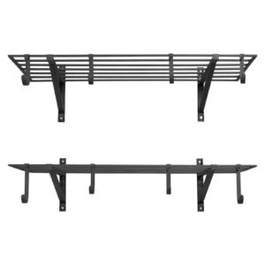 2-Tier Heavy Duty Wall Garage Shelving, 2 x 4 ft Steel Wall Mounted Shelving Unit with Hooks, 24 x 48 Inch Per Shelf Floating Storage Metal Rack for Garage, 520 lbs Total Weight Capacity, Black