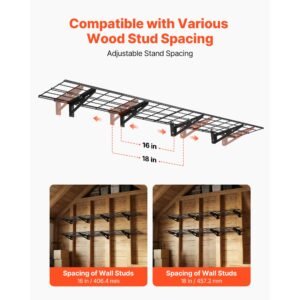 2 tier heavy duty wall garage shelving, 4 pack 1 x 3 ft steel wall mounted shelving unit, 12 x 72 inch per shelf floating storage metal rack for garage with 600 lbs total weight capacity, black