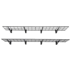 2-Tier Heavy Duty Wall Garage Shelving, 4 Pack 1 x 3 ft Steel Wall Mounted Shelving Unit, 12 x 72 Inch Per Shelf Floating Storage Metal Rack for Garage with 600 lbs Total Weight Capacity, Black