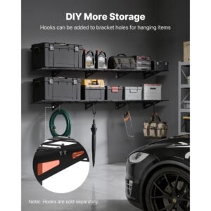 2 tier heavy duty wall garage shelving, 4 pack 1 x 3 ft steel wall mounted shelving unit, 12 x 72 inch per shelf floating storage metal rack for garage with 600 lbs total weight capacity, black