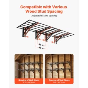 2 tier heavy duty wall garage shelving, 4 pack 2 x 3 ft steel wall mounted shelving unit, 24 x 72 inch per shelf floating storage metal rack for garage, 1600 lbs total weight capacity, black