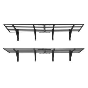 2-Tier Heavy Duty Wall Garage Shelving, 4 Pack 2 x 3 ft Steel Wall Mounted Shelving Unit, 24 x 72 Inch Per Shelf Floating Storage Metal Rack for Garage, 1600 lbs Total Weight Capacity, Black