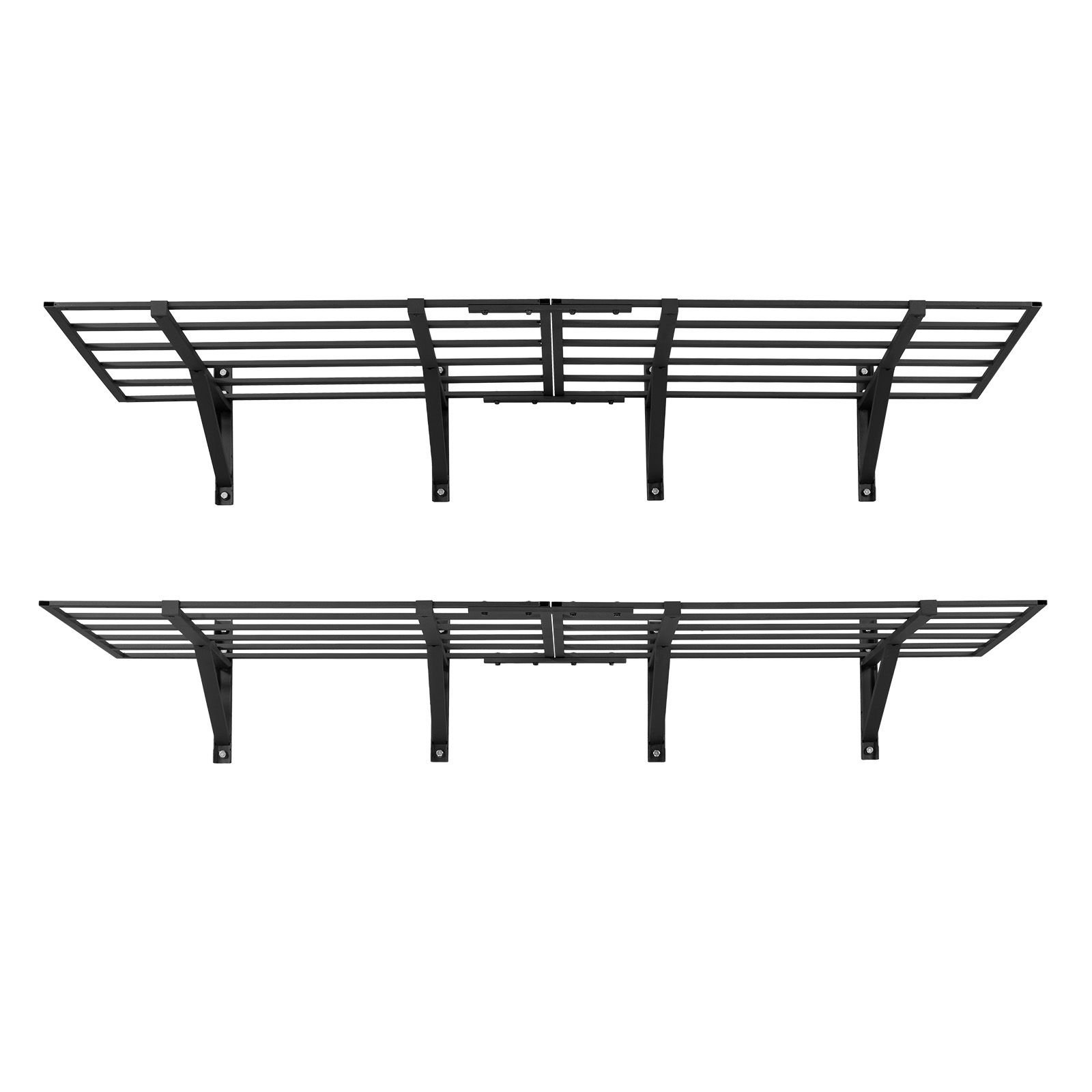2 tier heavy duty wall garage shelving, 4 pack 2 x 3 ft steel wall mounted shelving unit, 24 x 72 inch per shelf floating storage metal rack for garage, 1600 lbs total weight capacity, black
