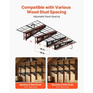 2 tier heavy duty wall garage shelving, 8 pack 1 x 3 ft steel wall mounted shelving unit with hooks, 24 x 72 inch per shelf floating storage metal rack, 1000 lbs total weight capacity, black