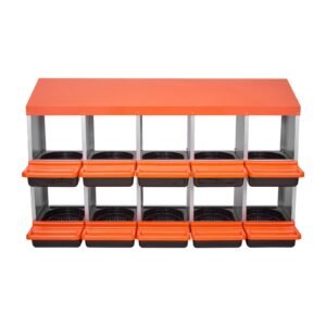 2 Tiers Chicken Nesting Boxes, 10 Compartments, Metal Egg Laying Boxes with Protective Collection Lids, Roll Out Nesting Box, Easy to Assemble, Ideal for Hens, Ducks, Chickens, and Other Poultry