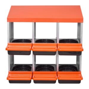 2 Tiers Chicken Nesting Boxes, 6 Compartments, Metal Egg Laying Boxes with Protective Collection Lids, Roll Out Nesting Box, Easy to Assemble, Ideal for Hens, Ducks, Chickens, and Other Poultry