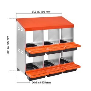 2 tiers chicken nesting boxes, 6 compartments, metal egg laying boxes with protective collection lids, roll out nesting box, easy to assemble, ideal for hens, ducks, chickens, and other poultry
