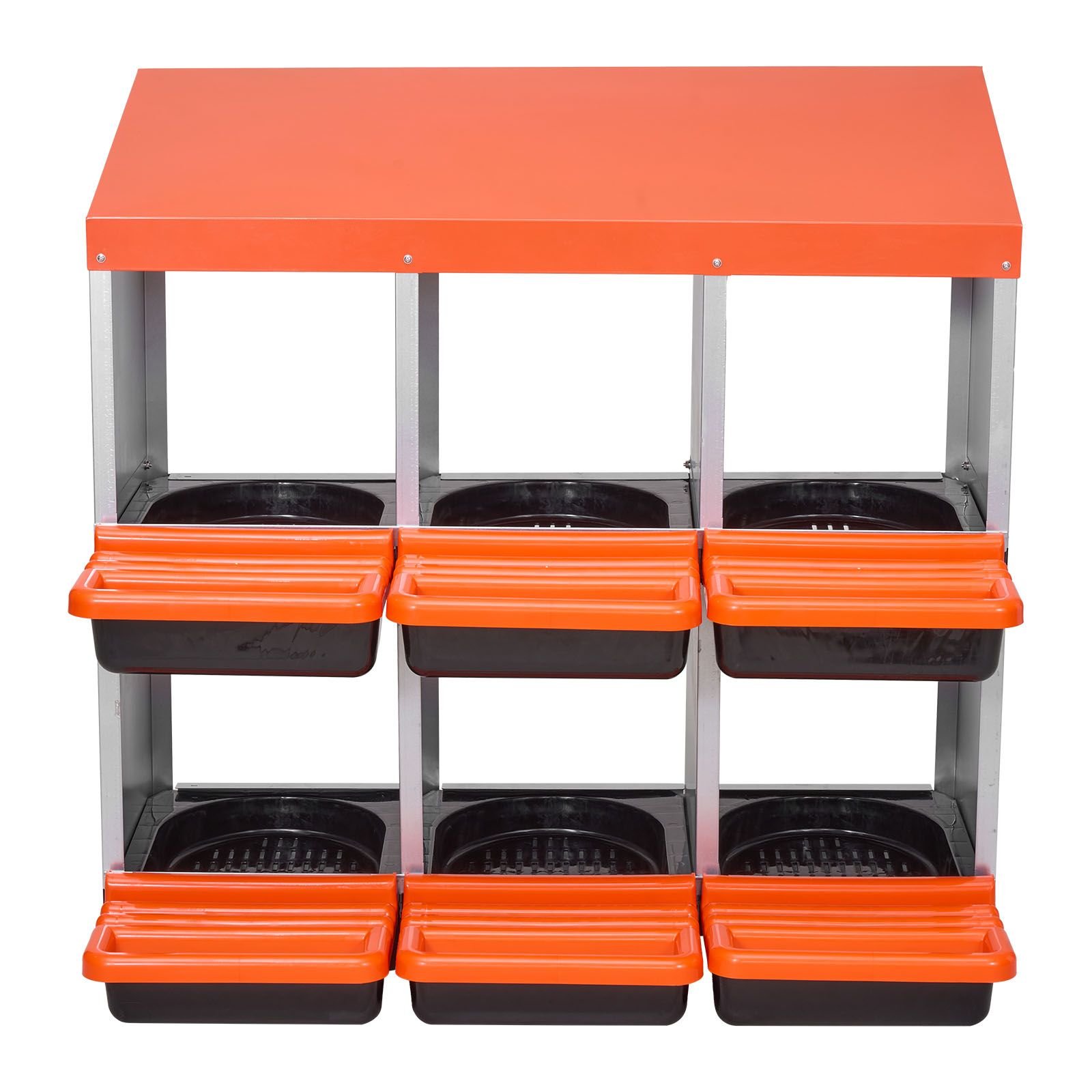 2 tiers chicken nesting boxes, 6 compartments, metal egg laying boxes with protective collection lids, roll out nesting box, easy to assemble, ideal for hens, ducks, chickens, and other poultry