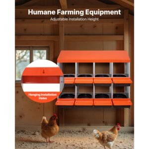2 tiers chicken nesting boxes, 8 compartments, metal egg laying boxes with protective collection lids, roll out nesting box, easy to assemble, ideal for hens, ducks, chickens, and other poultry