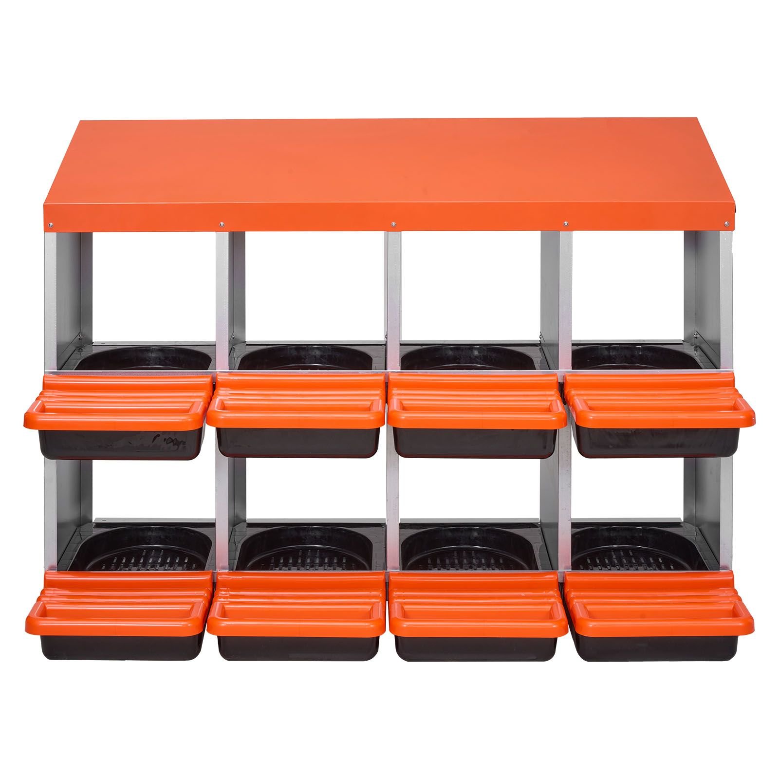 2 tiers chicken nesting boxes, 8 compartments, metal egg laying boxes with protective collection lids, roll out nesting box, easy to assemble, ideal for hens, ducks, chickens, and other poultry